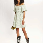 Vestido corto cuadros vichy - ECRU