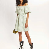 Vestido corto cuadros vichy - ECRU