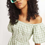 Vestido corto cuadros vichy - ECRU