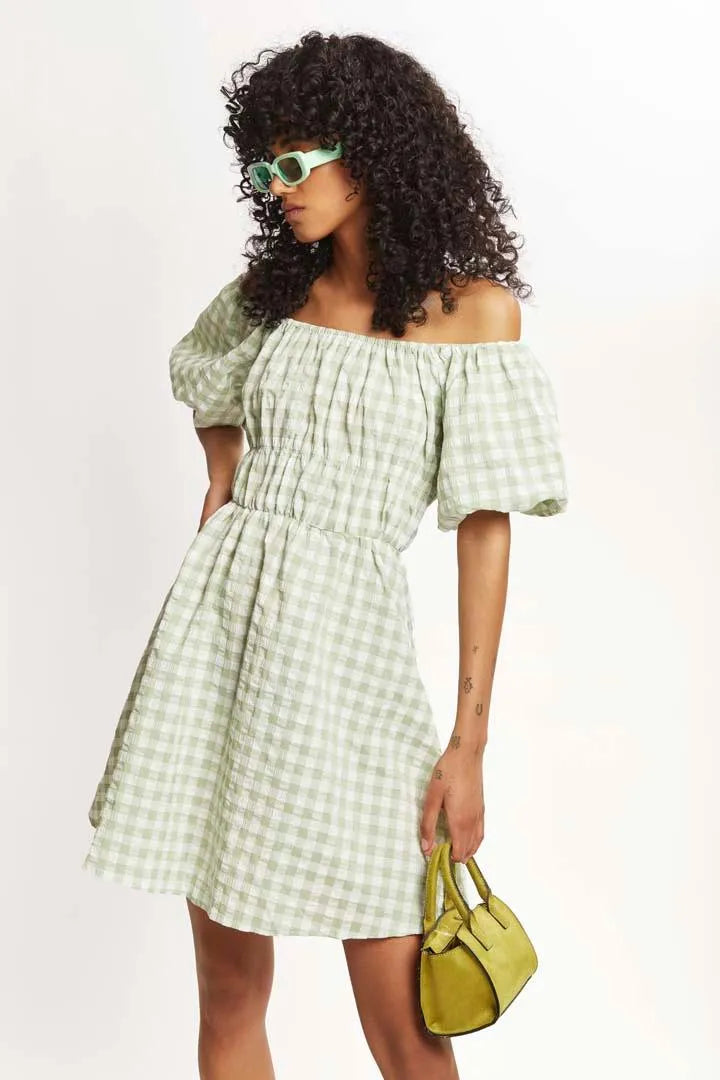 Vestido corto cuadros vichy - ECRU