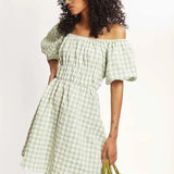 Vestido corto cuadros vichy - ECRU