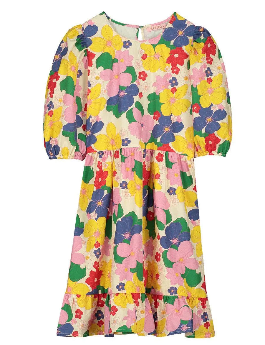 Vestido corto flores - ECRU