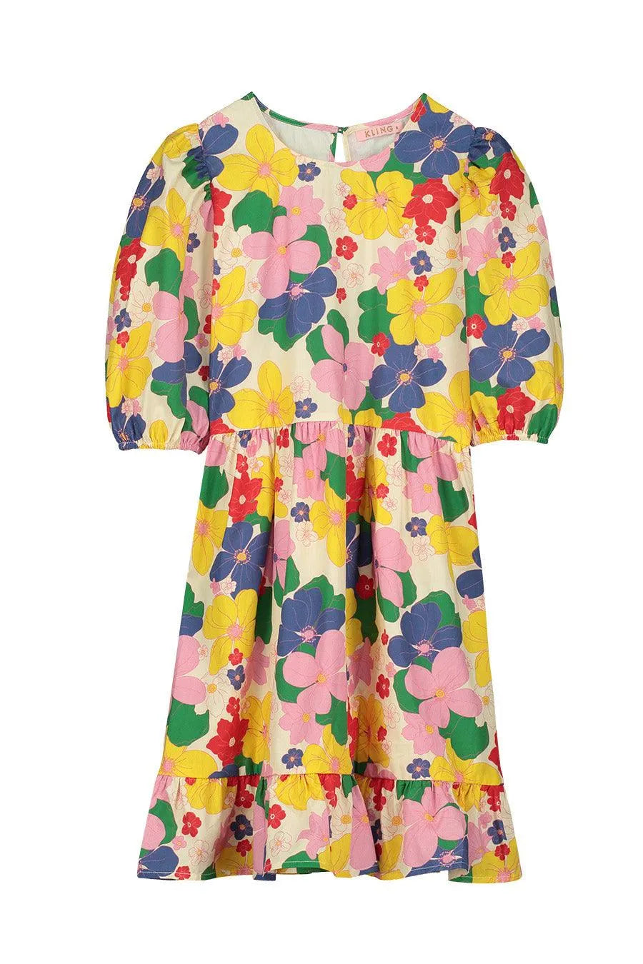 Vestido corto flores - ECRU