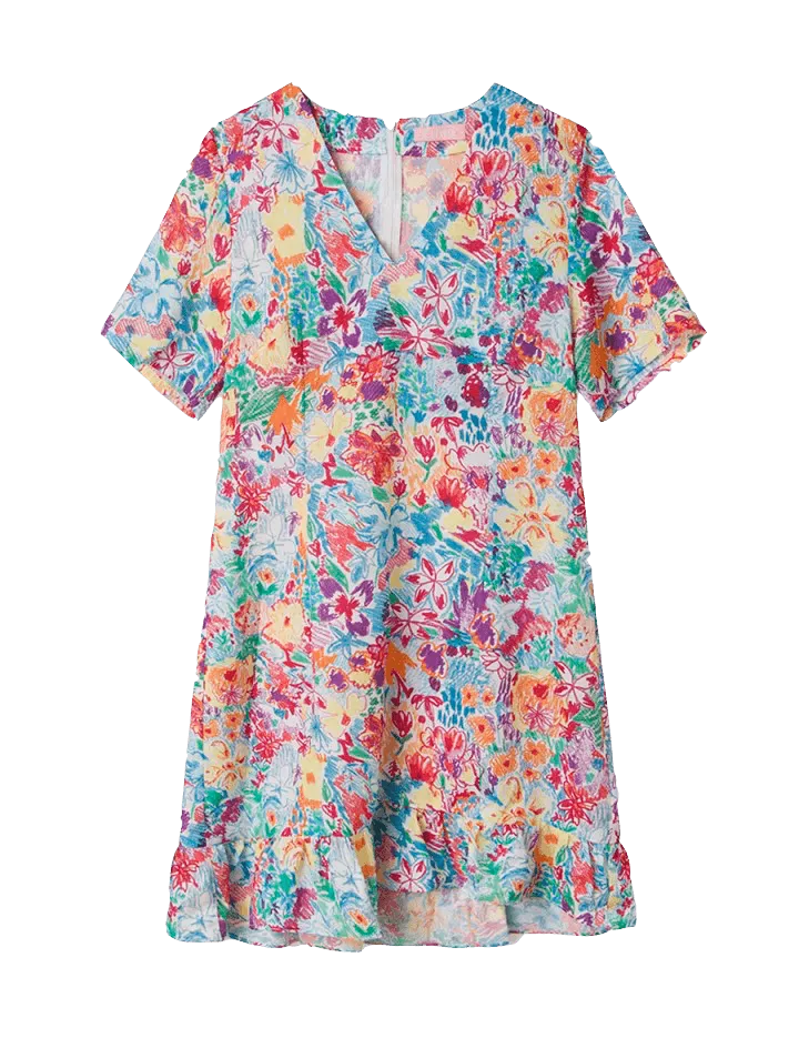 Vestido Corto Flores - ECRU