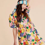 Vestido corto flores - ECRU