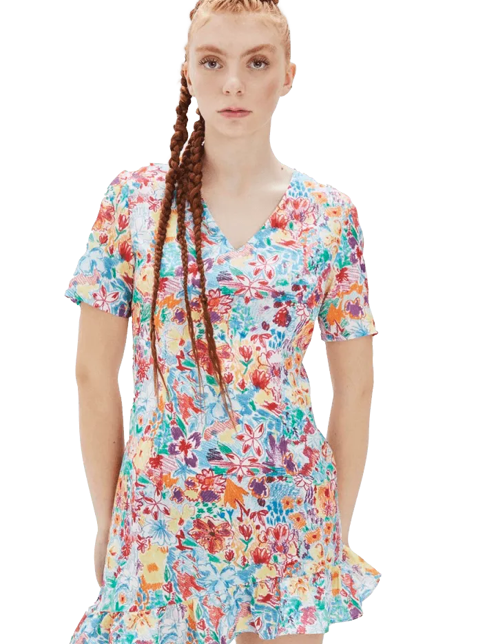 Vestido Corto Flores - ECRU