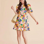 Vestido corto flores - ECRU