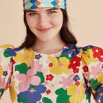 Vestido corto flores - ECRU