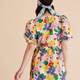 Vestido corto flores - ECRU