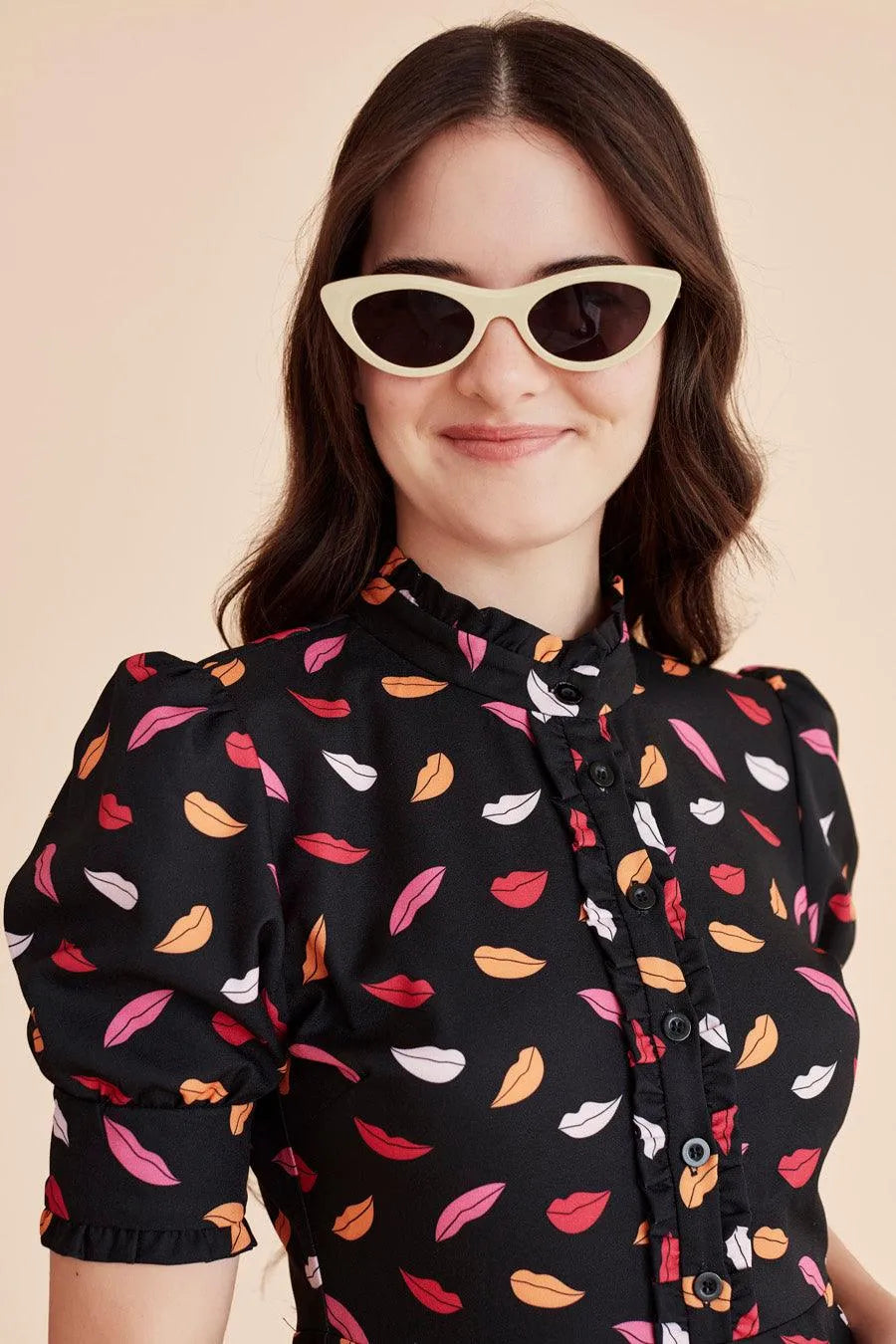 Vestido corto labios - ECRU