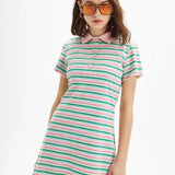 Vestido corto polo rayas - ECRU