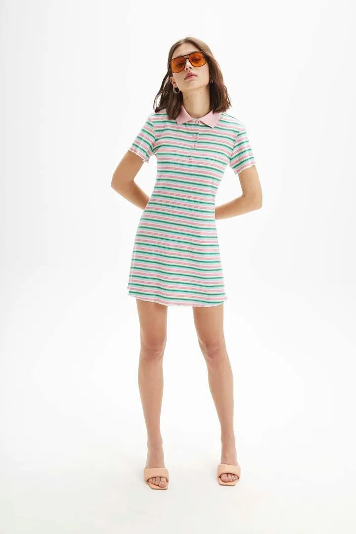 Vestido corto polo rayas - ECRU