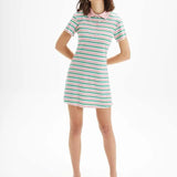Vestido corto polo rayas - ECRU