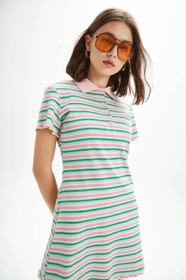 Vestido corto polo rayas - ECRU