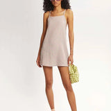 Vestido corto tirantes cuadros vichy - ECRU