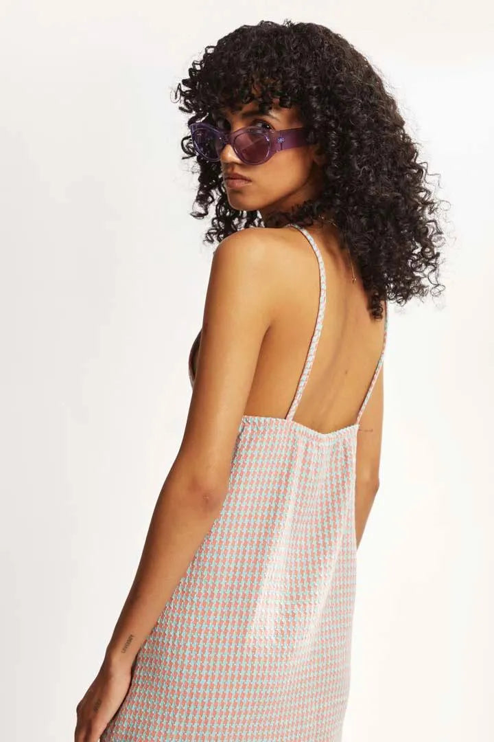 Vestido corto tirantes cuadros vichy - ECRU