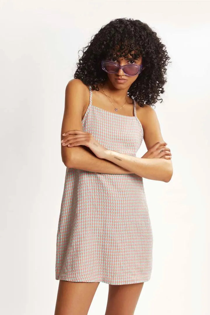 Vestido corto tirantes cuadros vichy - ECRU