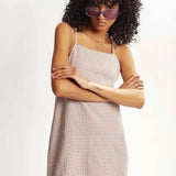 Vestido corto tirantes cuadros vichy - ECRU