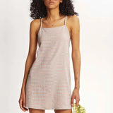 Vestido corto tirantes cuadros vichy - ECRU