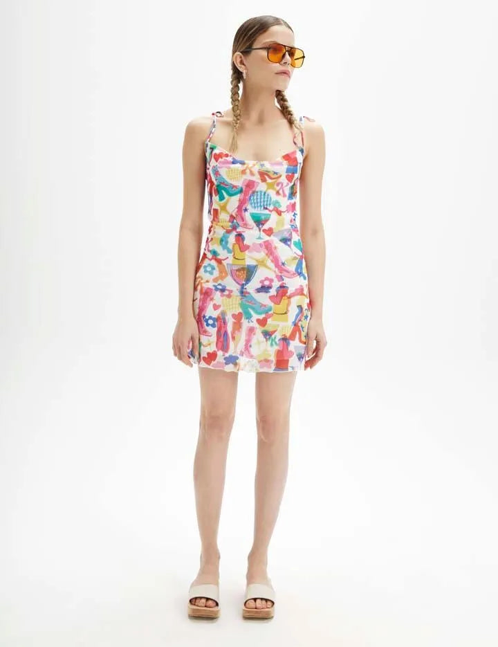 Vestido corto tirantes tul - ECRU