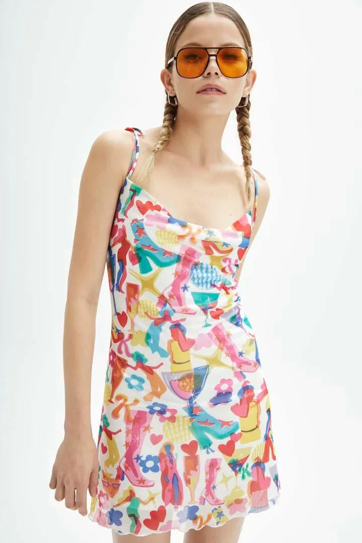 Vestido corto tirantes tul - ECRU