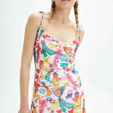 Vestido corto tirantes tul - ECRU