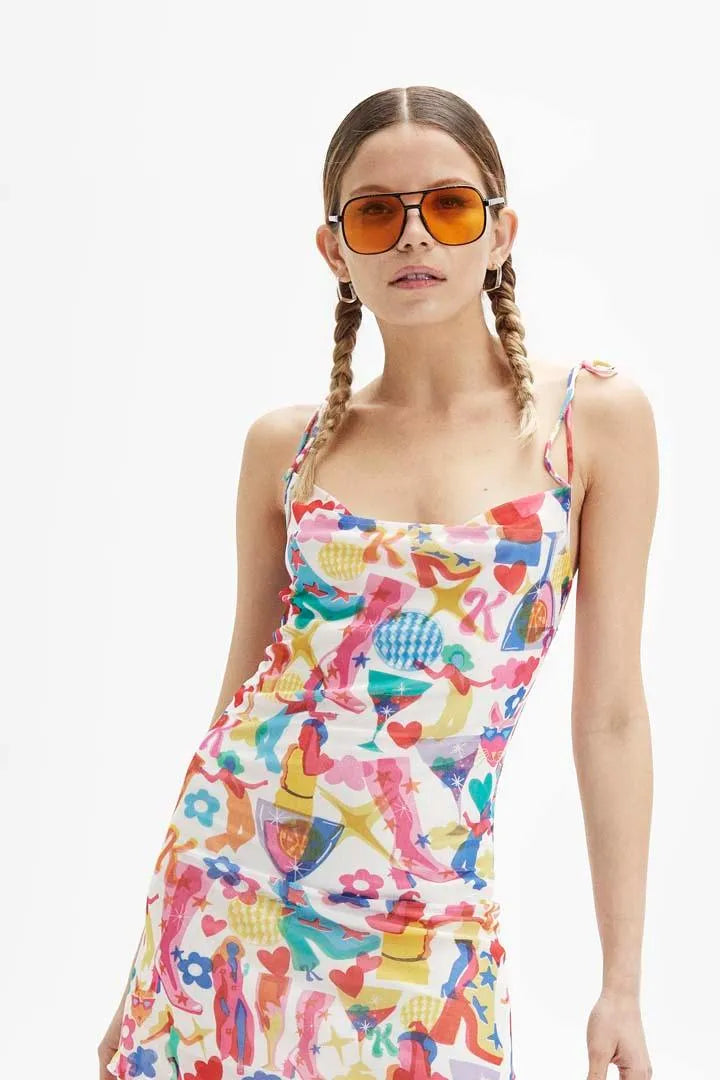 Vestido corto tirantes tul - ECRU