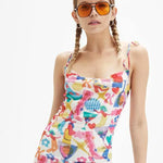 Vestido corto tirantes tul - ECRU