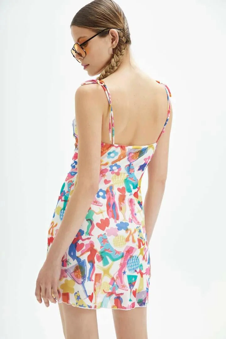 Vestido corto tirantes tul - ECRU