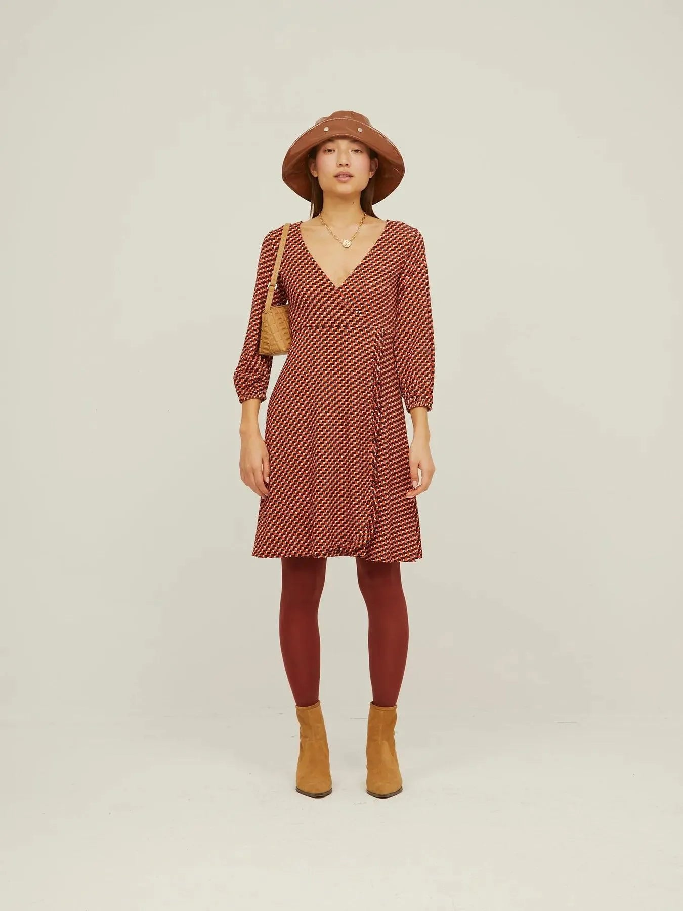 Vestido Cruzado Volante Retro - ECRU