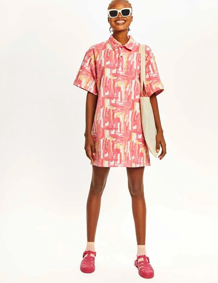 Vestido denim tie-dye polo - ECRU