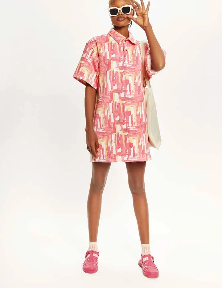 Vestido denim tie-dye polo - ECRU