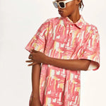 Vestido denim tie-dye polo - ECRU