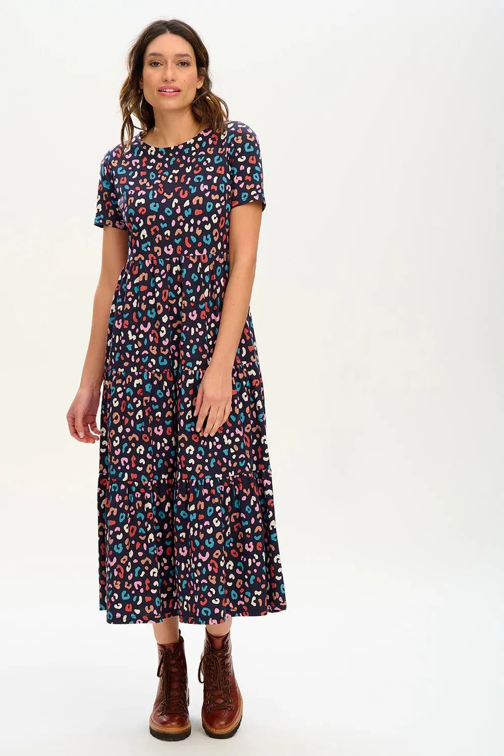 Vestido Hilary Jersey Smock Black/Multi Winter Leopard - ECRU