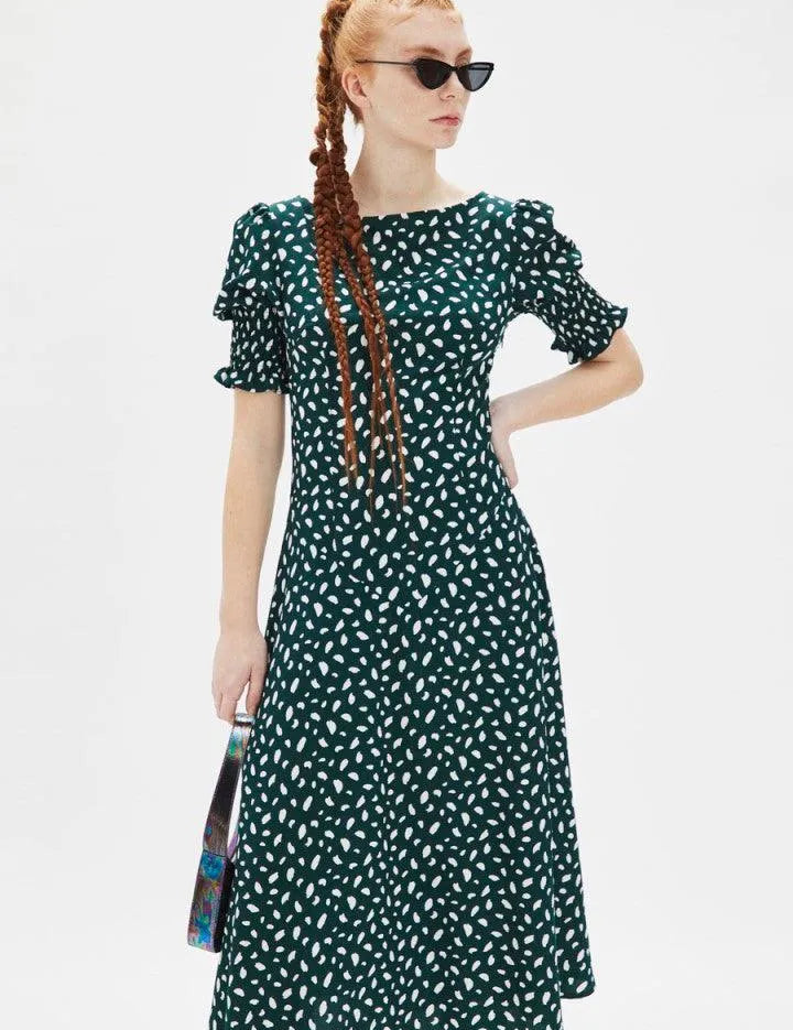 Vestido largo abullonado - ECRU