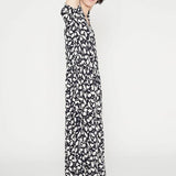 Vestido largo con volante estampado floral negro - ECRU