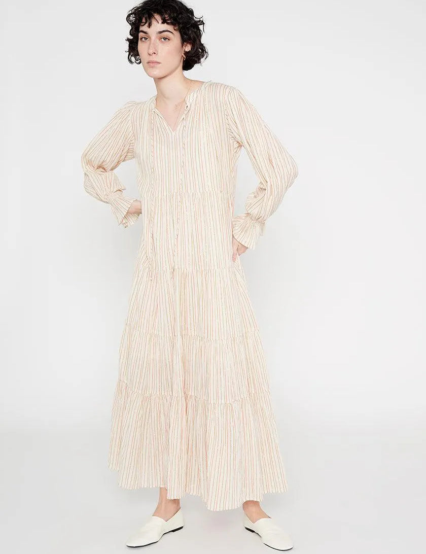 Vestido largo de rayas - ECRU