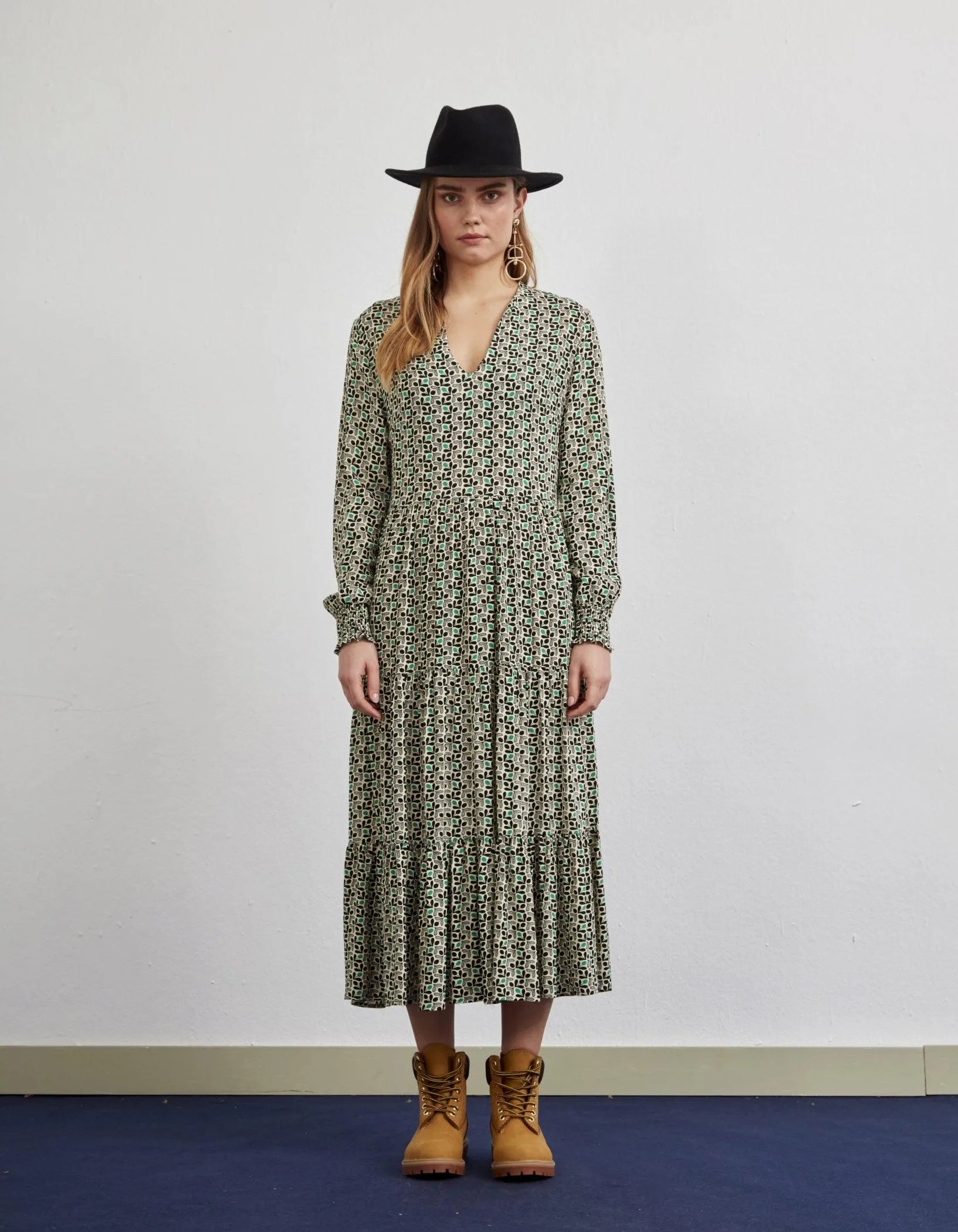 Vestido Largo Escote Pico - ECRU