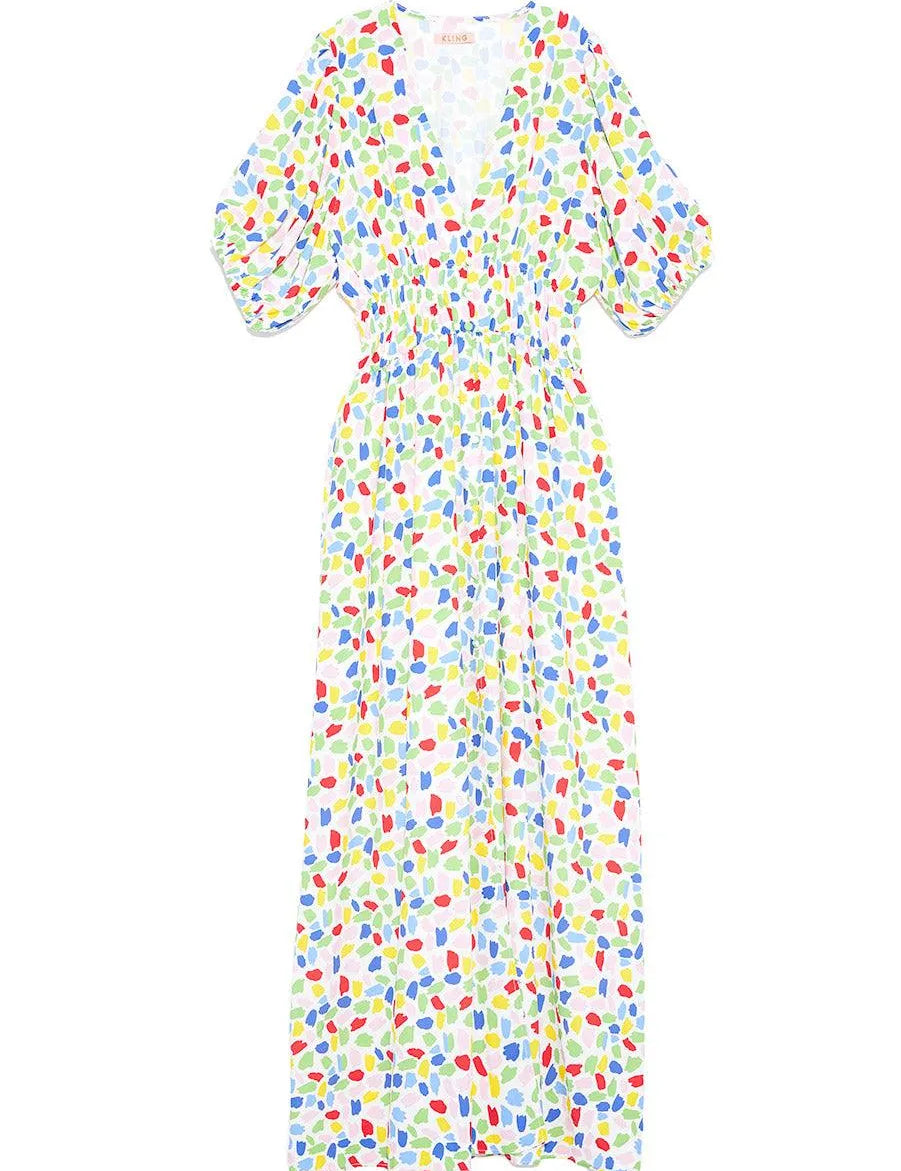 Vestido Largo Estampado - ECRU