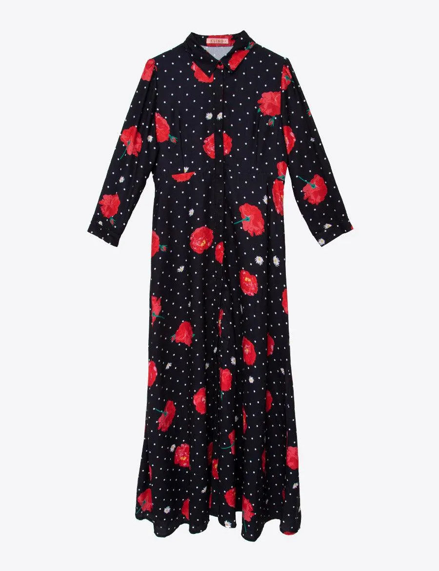 Vestido Lunares y Rosas - ECRU