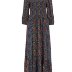 Vestido Magdalene Midi Shirred Black/Multi Ditsy Floral - ECRU