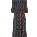 Vestido Magdalene Midi Shirred Black/Multi Ditsy Floral - ECRU