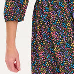 Vestido Magdalene Midi Shirred Black/Multi Ditsy Floral - ECRU
