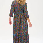 Vestido Magdalene Midi Shirred Black/Multi Ditsy Floral - ECRU