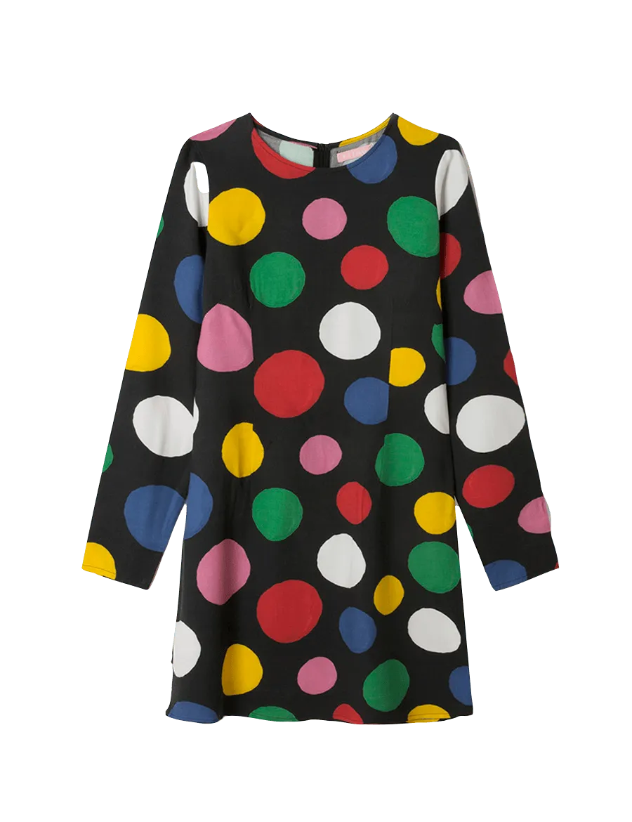 Vestido manga larga lunares - ECRU