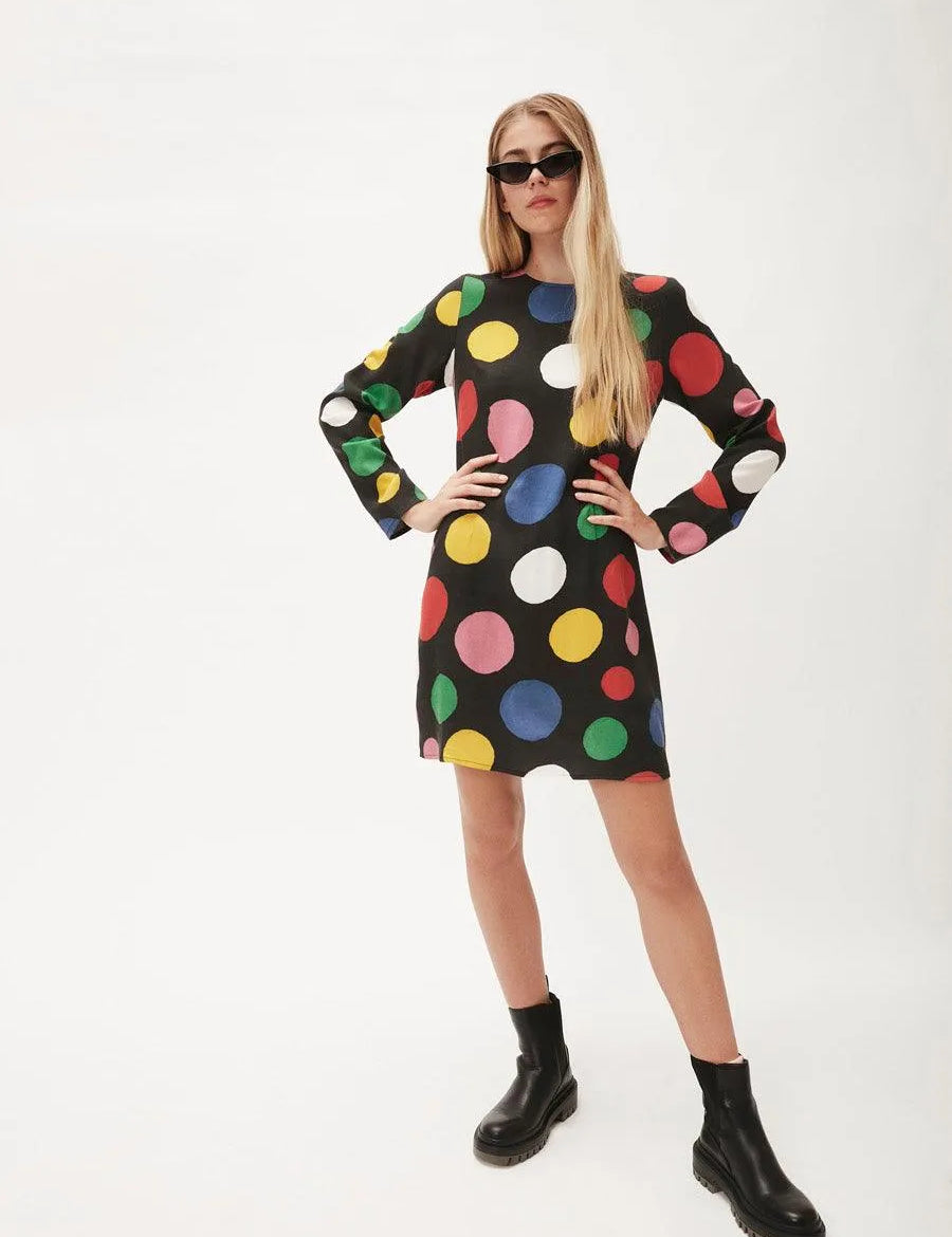 Vestido manga larga lunares - ECRU