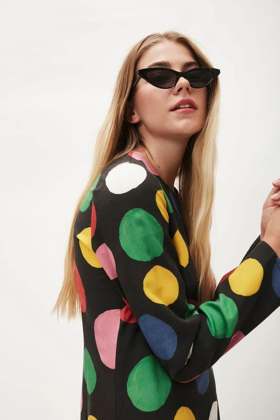 Vestido manga larga lunares - ECRU