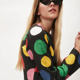 Vestido manga larga lunares - ECRU