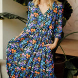 Vestido Melanie Midi Smock Multi Busy Floral - ECRU