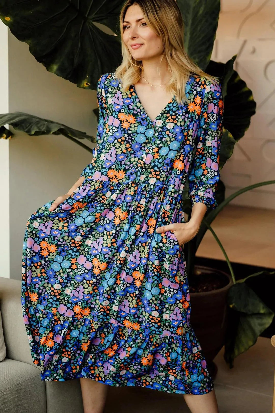 Vestido Melanie Midi Smock Multi Busy Floral - ECRU